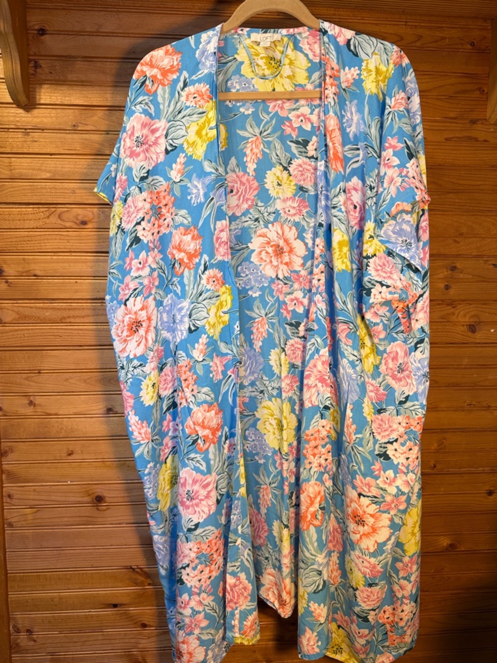 LOFT Yellow and Blue Floral Lightweight Kimono Cover-Up